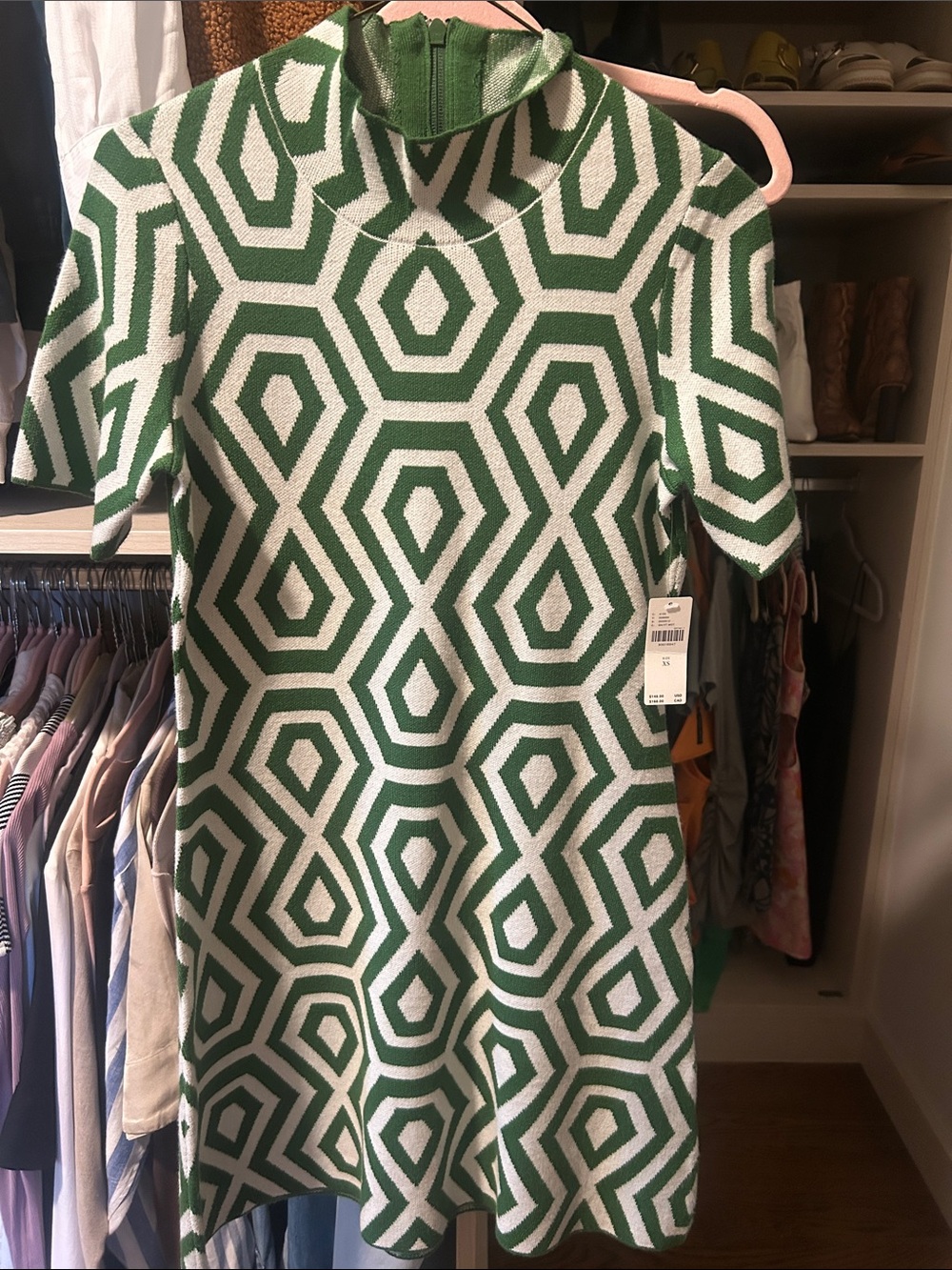 Anthropologie Geometric Green & White Knit Dress